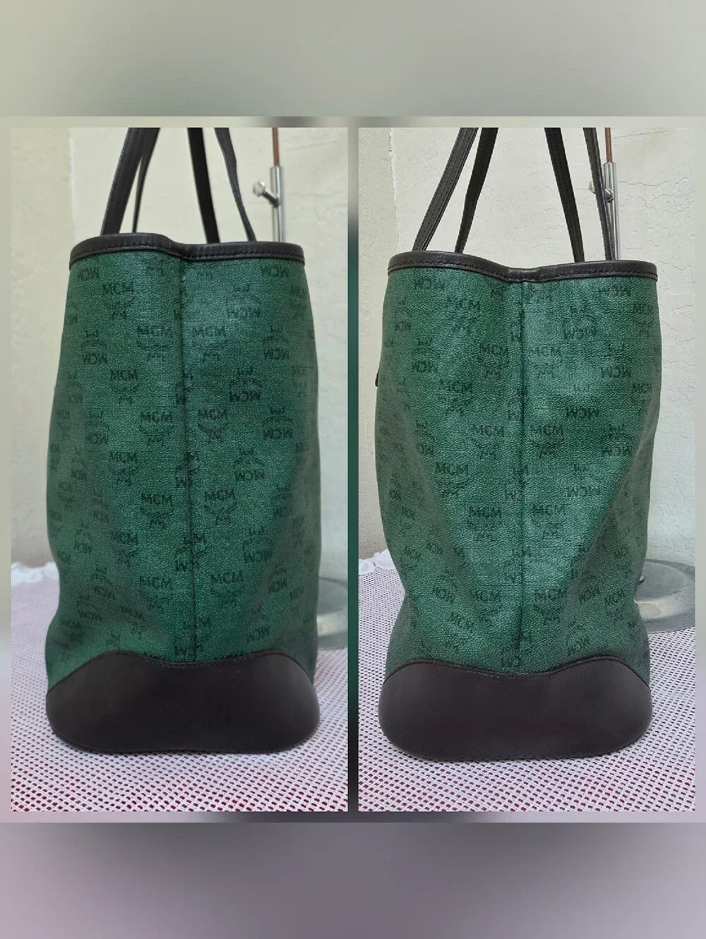 MCM Green Shopper Shoulder Tote Bag AUTHENTIC